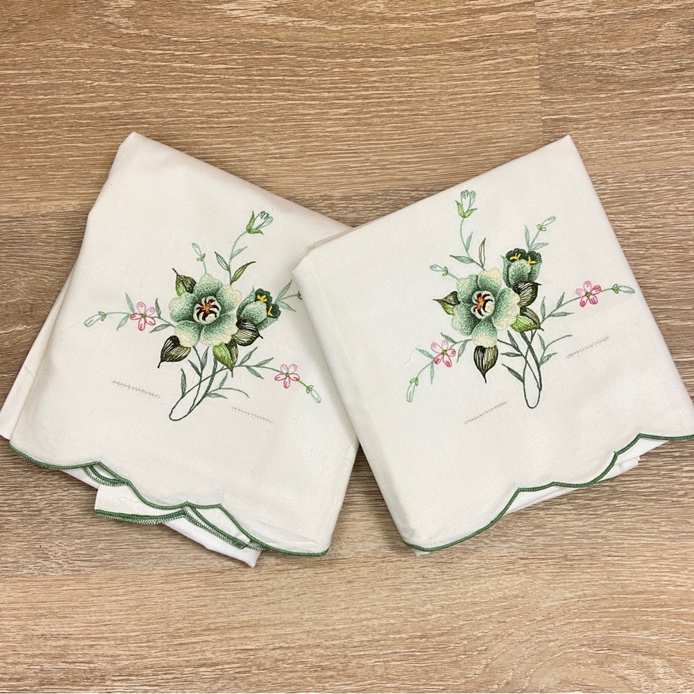 Floral Embroidered White Pillow Cases Cottagecore